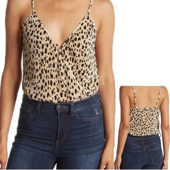 WAYF Surplice Ribbed Cheetah Print Bodysuit Top - Picture 1 of 8